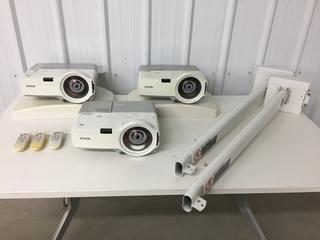 (3) Epson 410W Power-Lite Projectors c/w (2) Wall Mounts, (1) Not Working. (9-G-2)