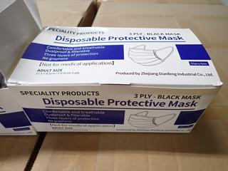 Pallet of 3-Ply Disposable Protective Adult Black Face Masks, Approximately 30,000 Total (WH)