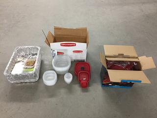 Quantity of Eco Foil Lasagna Pans *Damaged*, 6-Quart Enameled Cast Iron Dutch Oven and Rubbermaid Food Storage Containers w/ Lids. (4-B-2)