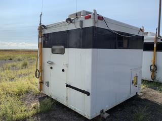 Office Doghouse c/w Rooftop AC, Electric Heat, Plumbed For Power/Lights, Storage Cabinets, iCom Two Way Radio, Telescopic Antenna Mast 90in x 95in x 79in.