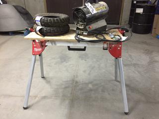  Milwaukee 500lbs. Folding Miter Saw Stand, Mr. Heater MHQ38FA 30,000 BTU and (2) Honda IRC 42711-181-003 Tires.  (WH)