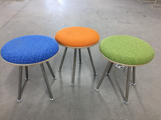 Set of 3 Chrome/Fabric Stools. (1-P-1)