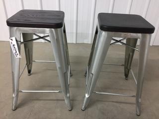 (2) Tolix Counter Stools w/ Wood Seat, Unused. (WH)