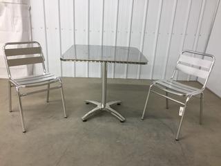 Inox Bistro Stainless/Aluminum Table w/ (2) Chairs, Unused. (WH)