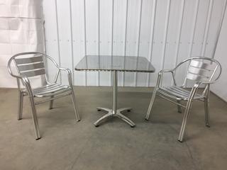 Inox Bistro Stainless/Aluminum Table w/ (2) Chairs, Unused. (WH)