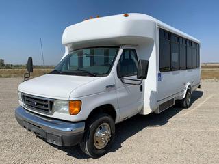 2007 Ford Econoline E-450 Accessible Bus c/w 6.8L V10 Gas, Auto, Carrier AC, Carrier Heater, Wheel Chair Ramp, 225/75R15 Tires, Showing 103,455 Kms, VIN 1FDXE45S37DA95234
