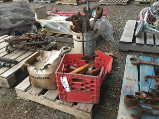 Quantity of Assorted Large Wrenches and Lifting Hooks.