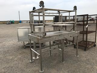 Shop Table 71in L x 36in W x 42in H, Rolling Table 58in L x 36in W x 38in H and Storage Rack 65in W x 71in H.