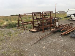 (1) Steel Pipe Rack, Approximately 6ft x 12ft 8in x 5ft, (1) Steel Rack, Approximately 46in x 41in x 60in and (1) Steel Cage, Approximately 32in x 48in x 38in c/w Assorted Pieces of Pipe.