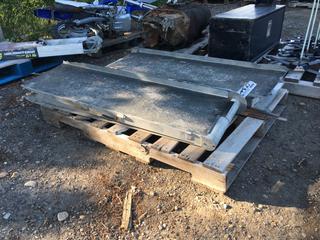 (2) Folding Aluminum Ramps, Approximately 14in x 8ft/Ea. and Quantity of 1/8in x 1-1/4in x 72in Flat Steel Pieces.