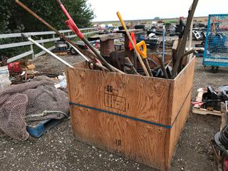 (2) Trailer Stands & Assorted Shovels, Pick Axes, Etc.