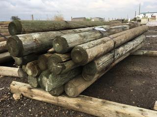 (25) 4in to 5in Diameter Green Pressure Treated Fence Posts 6ft to 7ft L.