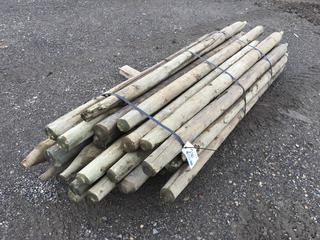 (29) 3in to 3 1/2in Diameter Green Pressure Treated Fence Posts 6ft to 7ft L.