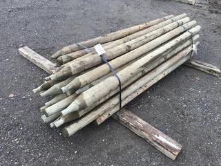 (33) 3in to 4in Diameter Green Pressure Treated Fence Posts 6ft to 7ft L.