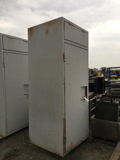 Steel Storage Cabinet 36in x 40in x 95in H, w Front, Back Doors and Lifting Hook.