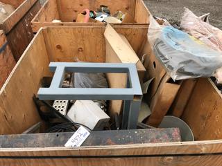 Crate of Assorted Paccar Fans, Sump Pump Drainage Hose Kits, Steel Stands, Truck Steps, Hoses, Wires, Etc.