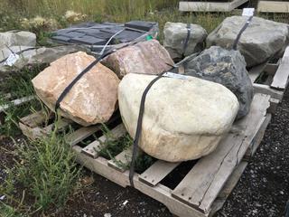 (4) Landscaping Rocks: (1) Rhodolite Garnet, (1) Randal, (1) White and (1) Orange, Approximately 24in x 16in x 13in/Ea.