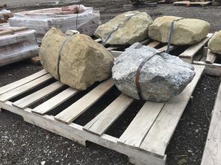 (1) Sandstone Landscaping Rock, Approximately 24in x 15in x 14in and (1) Granite Landscaping Rock, Approximately 20in x 14in x 10in.