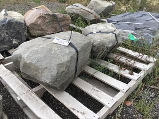 (2) Rainbow Landscaping Rocks, Approximately 16in x 22in x 9in/Ea. and (2) Sandstone Landscaping Rocks, Approximately 12in x 18in x 7in.