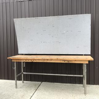 Wood Top Work Bench 8ft L x 28in W x 39in H w/ 4ft x 8ft Peg Board. 