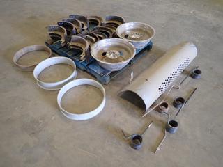 Assorted Brake Shoes, Spacers, Exhaust Guard, Hub Caps and Canopy Springs