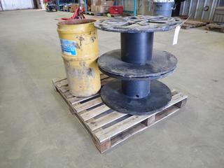 Garbage Can and (2) 28 In. Spools
