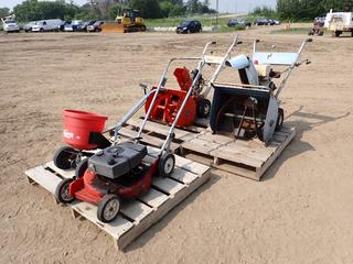 Quaker Lawn Crafter 70 lb. Cap. Seed/Fertilizer Spreader, Toro Lawn Mower w/ 164cc Engine, SN 9006355, Ariens Model 922003 20 In. Snow Blower *Parts Only*, and Craftsman 22 In. Snow Blower *Parts Only*