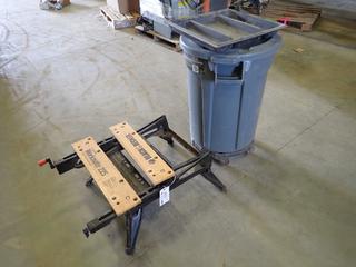 Rubbermaid Garbage Can c/w Black & Decker Workmate 225 Portable Work Bench  (T-1-2)