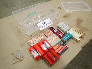 Plastic Tote of Assorted Chuck Arbors, Router Collets and Yamaha Hand Taps  (Y-3-2)