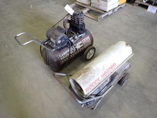 Campbell Hausfeld 20-Gal 125PSI 120V Air Compressor c/w Reddy Heater Model RC100F 120V Heater, SN 1127936 *Note: Running Condition Unknown*