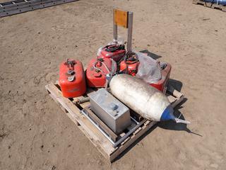 Assorted Boat Fuel Tanks, Quick Silver Tanks, Stand and More