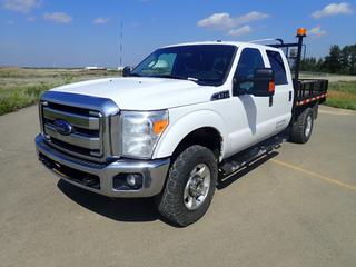 2016 Ford F350 Super Duty XLT Crew Cab 4X4 Flat Deck Truck c/w 6.2L Triton, A/T, 9 Ft. X 80 In. Deck, 11,790kg GVWR And LT275/70R18 Tires. Showing 173,428kms. VIN 1FT8W3B61GEA53906 *Note: Screen Broke On Radio* *PL# 111*