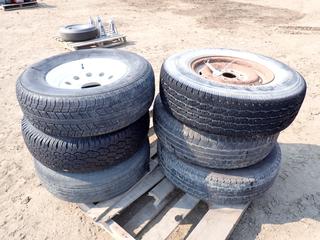 (6) Tires w/ Rims: Durun ST235/85R16, Kumho P235/75R15, Atlas MK.VI L.T. M+S LT235/75R15, Noble ST225/75R15, (2) Provider ST235/80R16 Tires on 8-Bolt Rims, Firestone Steeltex Radial R4S M/S LT245/75R16 Tire on 6-Bolt Rim