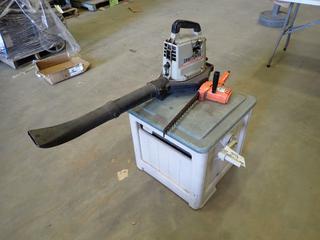 Black & Decker Model 8100, 13 In. Single Edge Shrub and Hedge Trimmer, 120V, 20A, *Working*, Craftsman Model 358.797910 22cc Blower, SN  1J297B961, *Running Condition Unknown*, c/w Suncast Plastic Hose Reel Container    (O-2-1)