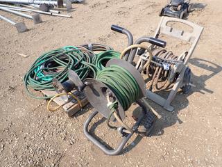 Assorted Garden Hoses, (2) Garden Hose Reels