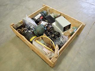 Assorted Parts and Hardware, Including: Electric Motors, Power Supply Box and More