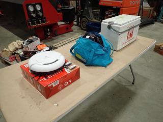 Dirt Devil Whiskers SV Robotic Vacuum, Sportek Street Grind Knee and Elbow Sports Pads, Vintage 7-Up Cooler 19 In. X 10 In. X 12 In.  (M-3-2)