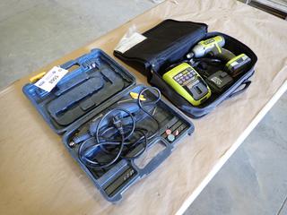 Ryobi 12V CID120L Impact Driver Kit, SN CS0939 06888, w/ Batteries, Charger and Soft Case, c/w Mastercraft Model 54-4703-6 Rotary Tool Kit, 120V, 1.2A w/ Carrying Case  (F-1)