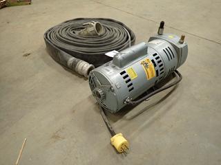 Gast Mfg. Model 1023-101Q-SG608X, Rotary Vane Pump, 220-420V, 10 PSI Max. w/ GE 3/4 HP Electric Motor, SN YXJ010436, c/w Qty of 3 In. X 2 1/2 In. Discharge Hose (F-1)