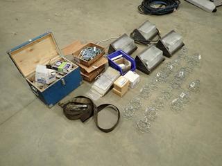 Assorted Parts, Hardware and Supplies, Including (4) Mountable Light Fixtures, Light Shade Protectors, Beam Clamps and More.  (R-2-2)