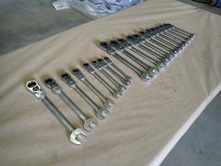 (2) Sets of Snap-On Blue-Point Single End Ratchets/Open End Wrenches, (1) Standard 5/16 In. - 3/4 In. and (1) Metric 8mm - 19mm  (B-2)