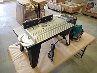 Makita Model 3612BR 1/2 In. Router, 115V, 14A, 50-60HZ, SN 105437E c/w  Ryobi Model RT101 Router Table, 120V, 15A, 60HZ, SN 176973  (P-3-2)