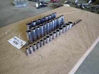 (3) Snap-On Socket Sets: (1) 13/16 In. - 1 1/8 In. Deep Set, (1) 12mm - 24mm Deep Set and (1) 3/8 In. - 1 1/8 In. Set  (B-2)
