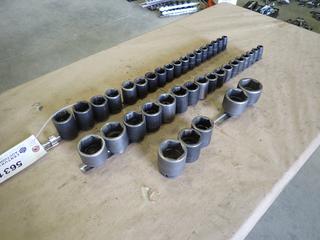 Snap-On Sockets: (1) 3/8 In. - 1 3/8 In. Set c/w 1 7/16 In. and 1 1/2 In. and (1) 10mm - 27mm Set c/w 30, 32 and 36mm  (B-2)