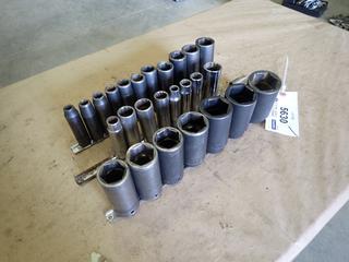 (3) Deep Socket Sets: (1) SK Professional 1/2 In. - 1 In., (1) Snap-On 1 1/16 In. - 1 1/2 In. and (1) Snap-On 3/8 In. - 1 In.  (B-2)
