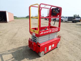 2021 Mec Micro 19 500lb Cap. Scissor Lift c/w  18.4 Ft. Max Height, 24V DC And 54 In. X 27 In. Platform. Showing 00039hrs. SN 16911451 *Note: Working Condition Unknown*