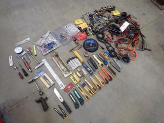 Assorted Parts, Hardware and Hand Tools, Including: Retractable Test Leads, Cutters, Blades Electrical Clamps and More   (D-2)