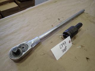 Snap-On Model L72T 7/8 In. Pass Through Ratchet and Snap-On IMA323 1 In. Standard Hex Socket  (D-1)