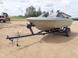 Aquastar 16 FT Fiberglass Bowrider Boat w/ 1981 Evinrude 200HP V6 Outboard, HIN Z1A441010383 c/w 18 Ft. S/A Trailer w/ 2 In. Ball Hitch And ST215/75R14 Tires. *Note: Running Condition Unknown, No Trailer VIN*
