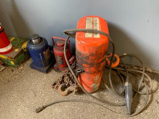 (2) Propel 50 Ton Hydraulic Bottle Jacks and 1 Ton Hoist w/ Remote **LOCATED OFFSITE @ Fort McMurray Airport, 547 Snow Eagle Drive, Fort McMurray, AB Call Chris For Info @ 587-340-9961**